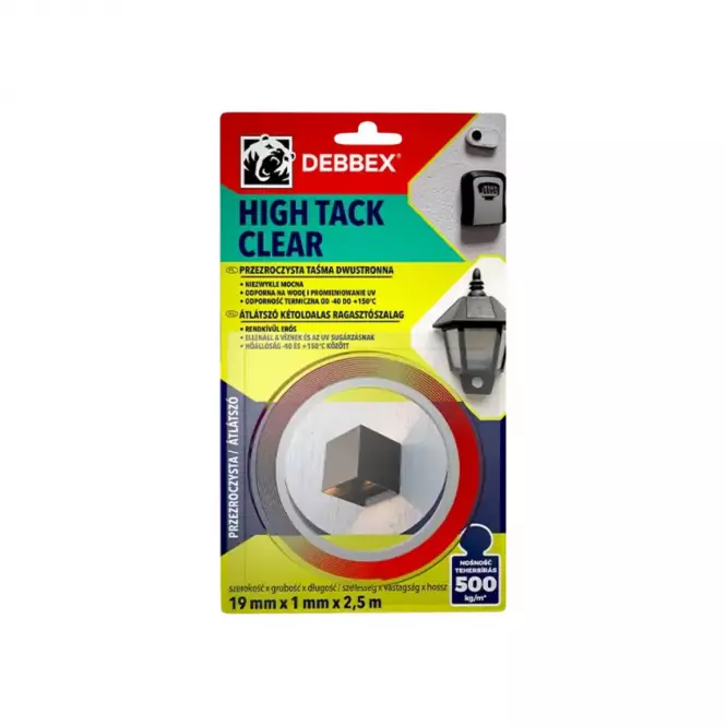 Debbex Taśma Dwustronna High Tack Clear 19mm x 2.5m