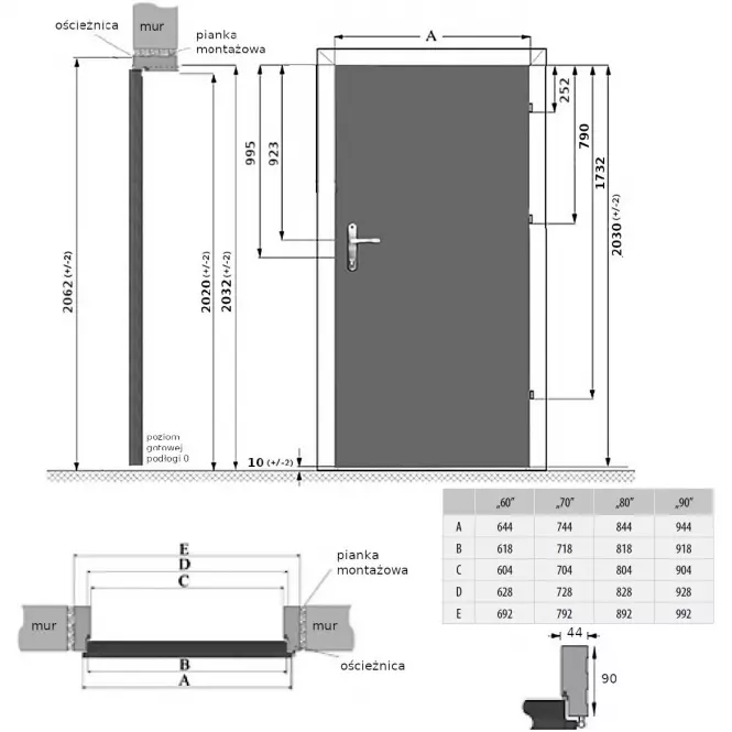 Ościeżnica stała MDF 70L dąb grandson,2