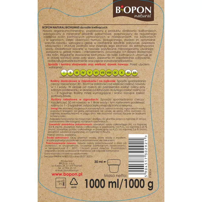 Biopon biohumus do roślin kwitnących 1l