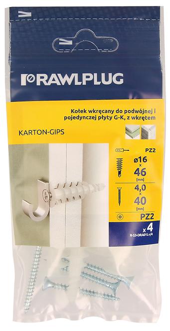 Nylonowy łącznik samowiercący do podwójnych i pojedynczych płyt gipsowo-kartonowych 16x46 mm z wkrętem 4,0x40