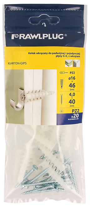 Nylonowy łącznik samowiercący do podwójnych i pojedynczych płyt gipsowo-kartonowych 16x46 mm z wkrętem 4,0x40