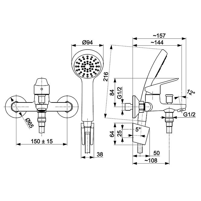 Bateria wannowa z natryskiem w kpl Sparc