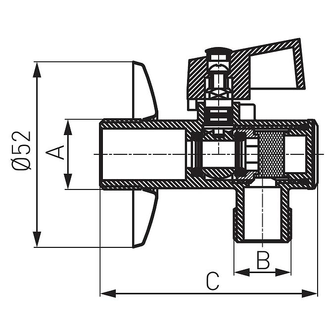 Zawór kulowy kątowy 1/2” x 3/4” z rozetą i filtrem Z1234KF