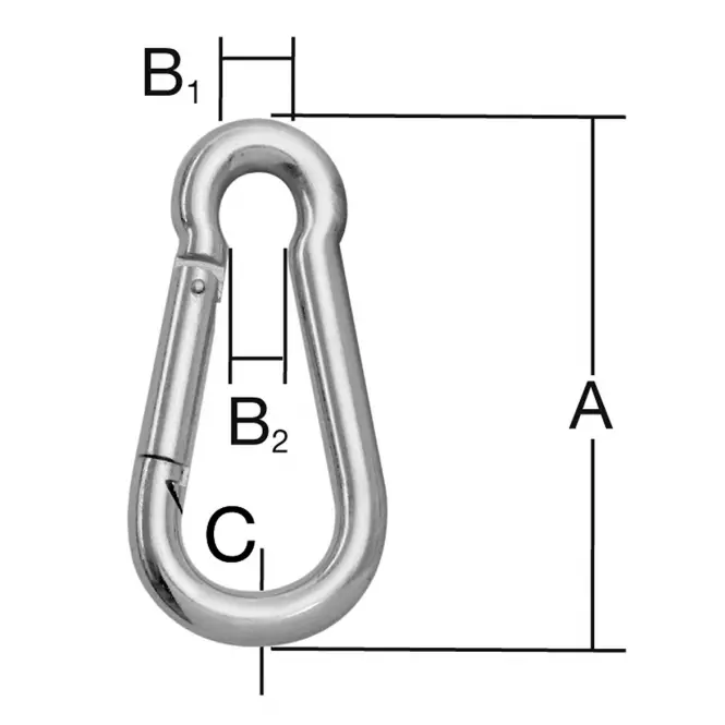 Karabińczyk Strażacki Ocynkowany – A-100mm,B1-15mm,B2-11mm,C-10mm