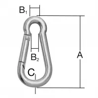 Karabińczyk Strażacki Ocynkowany – A-50mm,B1-7mm,B2-5mm,C-5mm – opk. 8 szt.