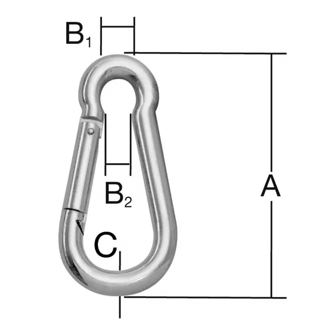 Karabińczyk Strażacki Ocynkowany – A-60mm,B1-8mm,B2-6mm,C-6mm – opk. 8 szt.