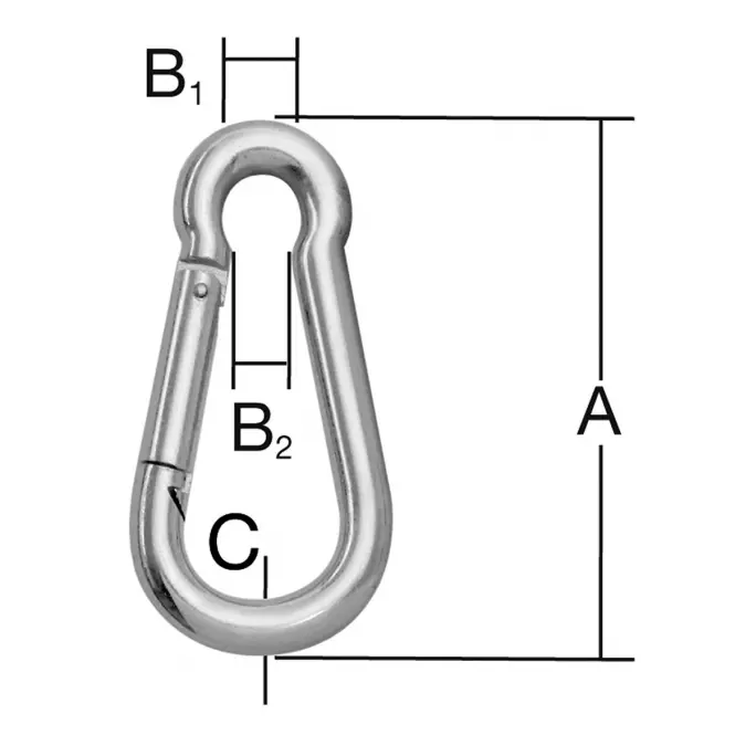 Karabińczyk Strażacki Ocynkowany – A-80mm,B1-12mm,B2-9mm,C-8mm – opk. 6 szt.
