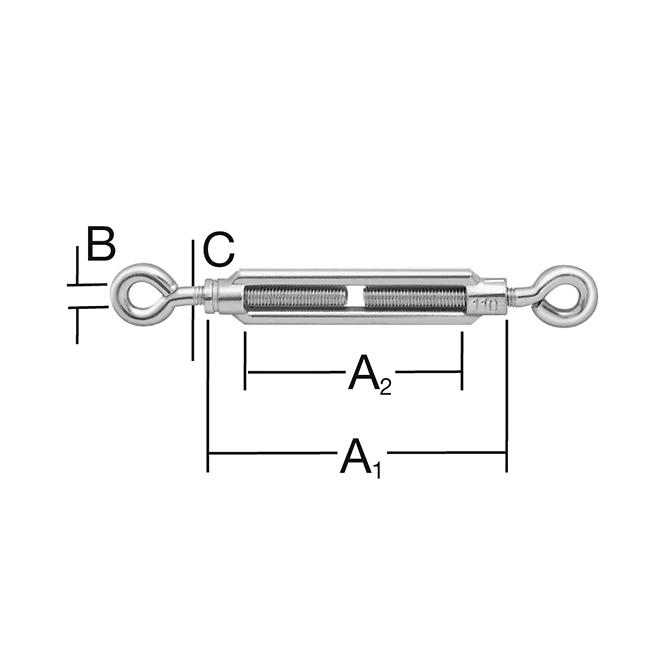 Śruba Rzymska Napinająca Nierdzewna Oko-Oko – A1-70mm,A2-52mm,B-8mm,C-5mm