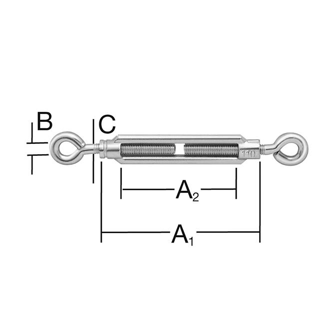 Śruba Rzymska Napinająca Ocynowana Oko-Oko – A1-100mm,A2-70mm,B-10mm,C-6mm
