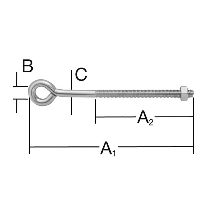 Śruba Oczkowa Ocynkowana – A1-100mm,A2-80mm,B-10mm,C-6mm