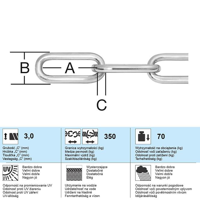 Łańcuch techniczny ze stali nierdzewnej o średnicy 3 mm