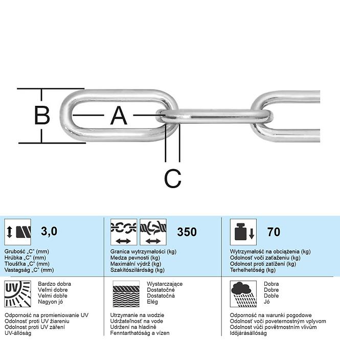 Łańcuch techniczny ze stali ocynkowanej o średnicy 3 mm