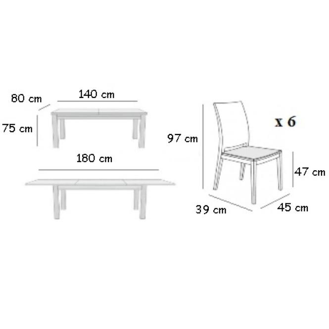 Zestaw stół i krzesła Marzena 1+6,140x80+40