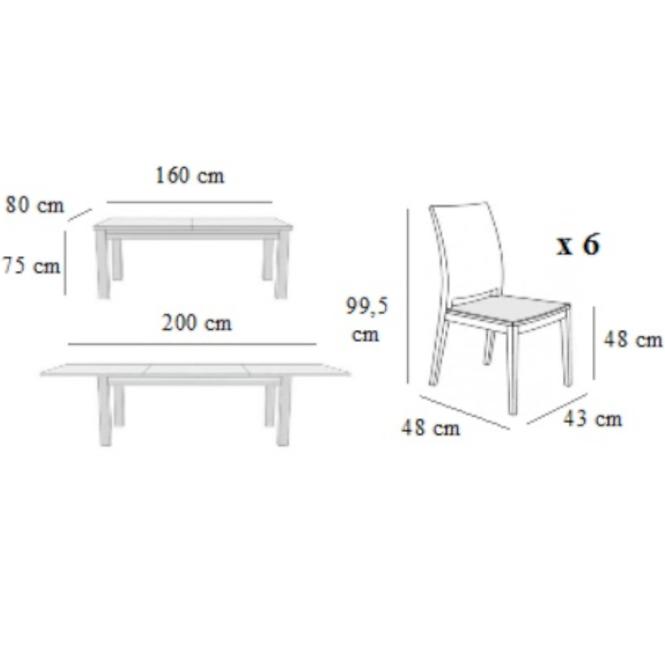 Zestaw stół i krzesła Lyon 1+6 ST11 160/80+40L orzech jasny W71 tap.A6