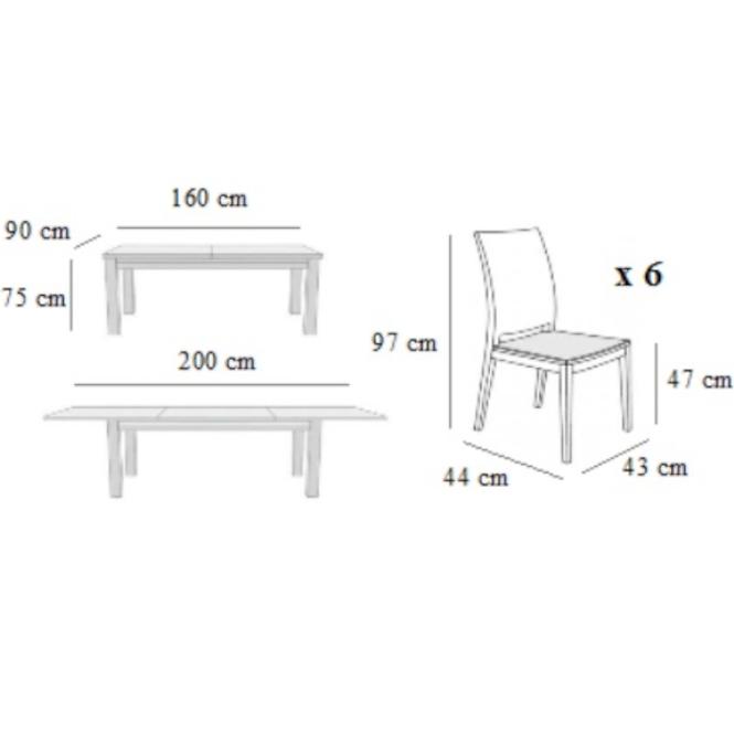 Zestaw stół i krzesła Manchester 1+6 ST28 160/90+40F orzech jasny W75 tap.A2