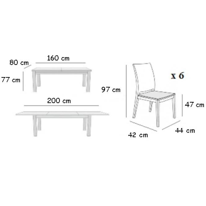 Zestaw stół i krzesła Leo 1+6 ST11 160/80+40L D