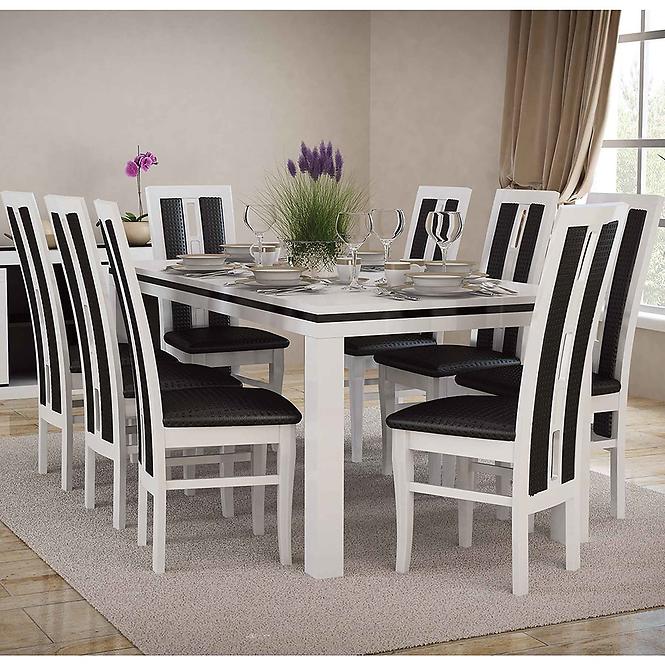 Zestaw stół i krzesła Gracjan 1+6 ST400 II KR347 biały połysk eko czarne pik.