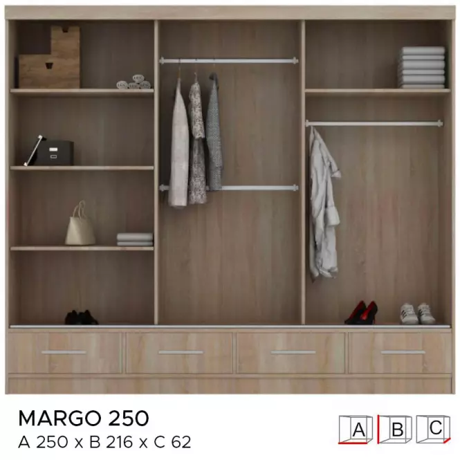 Szafa Margo 250 cm dąb biały mat/ szary