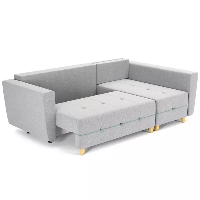 Narożnik z funkcją spania Grey Enzo 162+154 drewno naturalne prawostronny