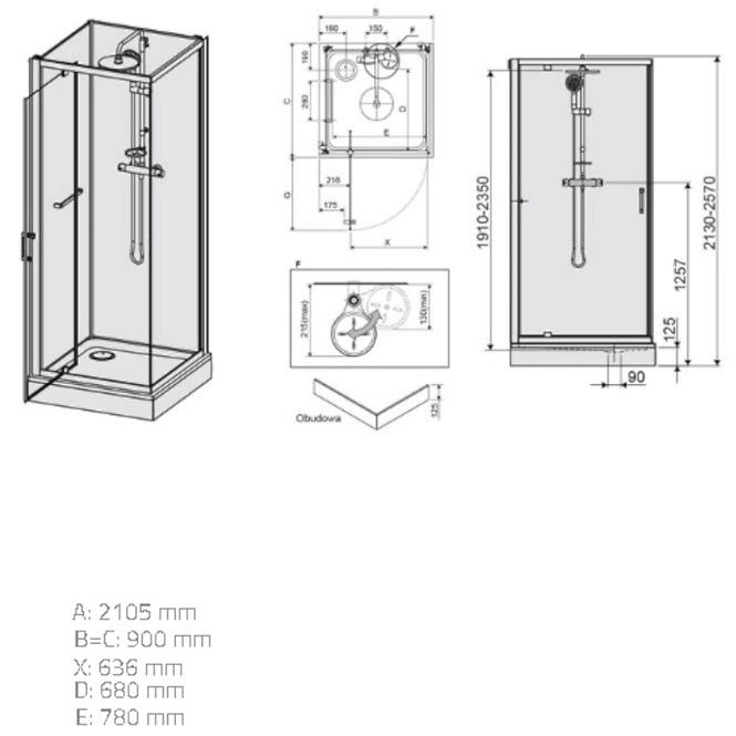 Kabina prysznicowa kwadratowa KCDJ/CLII 90 W0