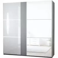 Szafa Tunis 200 cm grafit/biały połysk/lustro LED