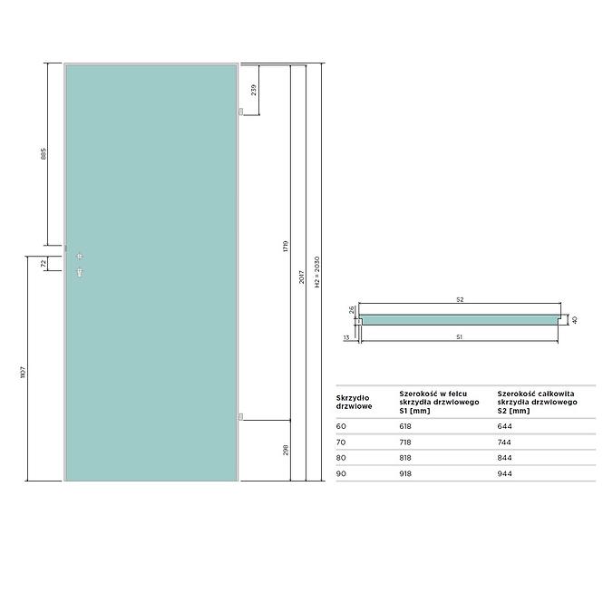 Drzwi wewnętrzne Dallas 2x4 70 L wiąz skandynawski / WC + tuleje wentylacyjne