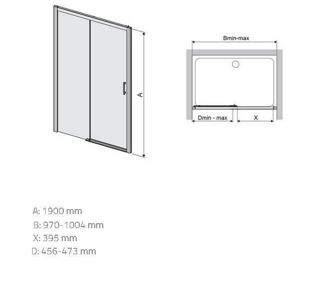 Drzwi prysznicowe D2L/Freezone 100 W0 Glass Protect