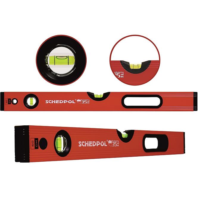 Poziomica czerwona Professional ze wskaźnikiem pion/poziom z magnesami 60cm SCHEDPOL