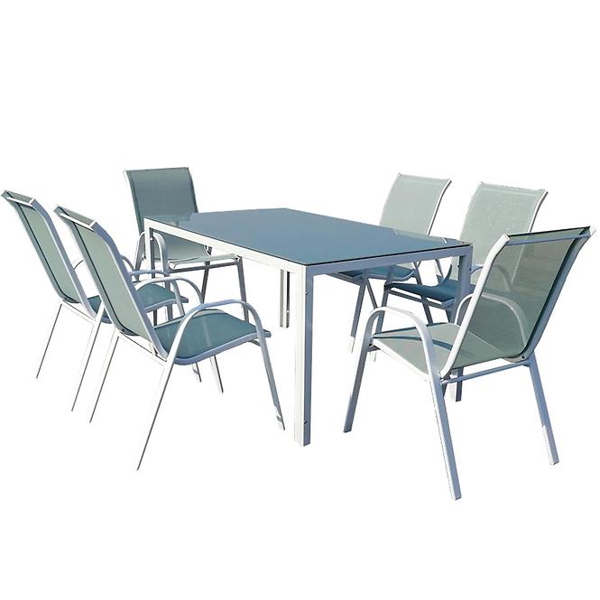 Komplet Bergen szklany stół + 6 krzeseł morski