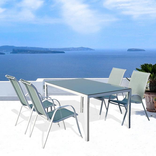 Komplet Bergen szklany stół + 4 krzesła morski