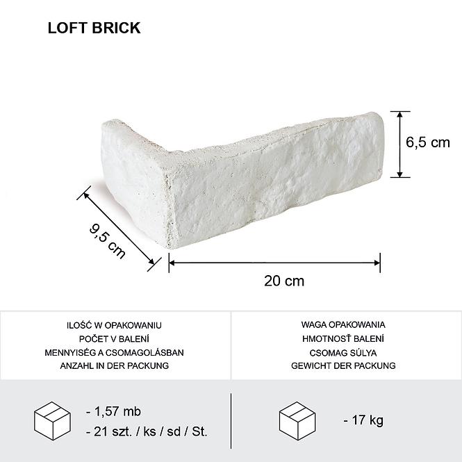 Kamień Betonowy Loft Brick Biały Narożnik