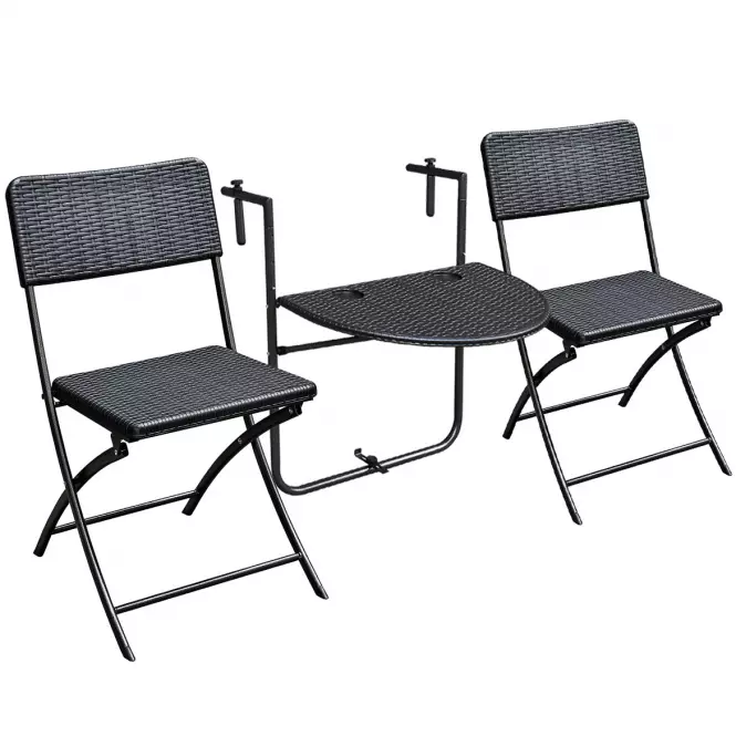 Komplet stół balkonowy + 2 krzesła czarne