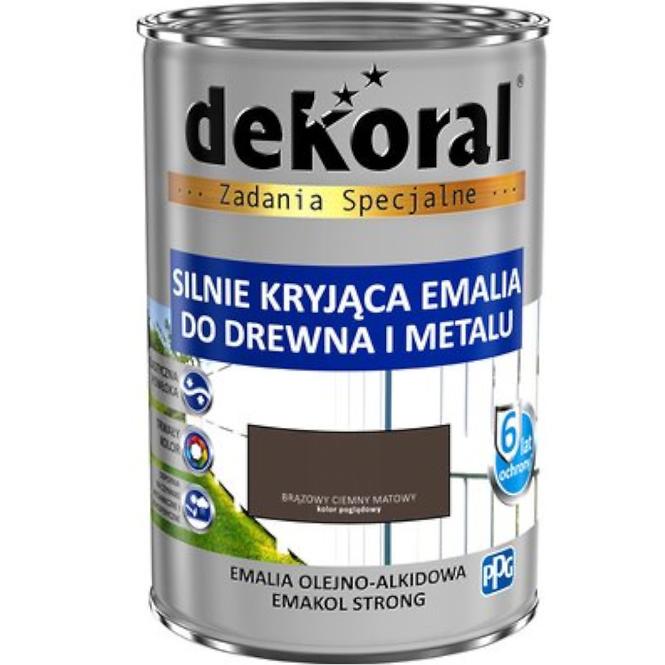 Dekoral Emakol Strong Silnie Kryjąca Emalia Do Drewna I Metalu Brąz Ciemny Mat 0,9 L