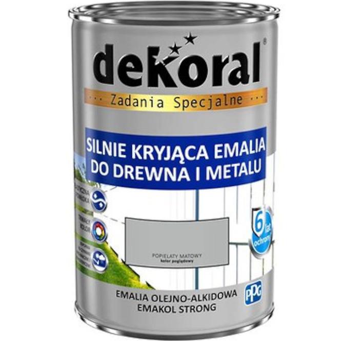 Dekoral Emakol Strong Silnie Kryjąca Emalia Do Drewna I Metalu Popielaty Mat 0,9 L