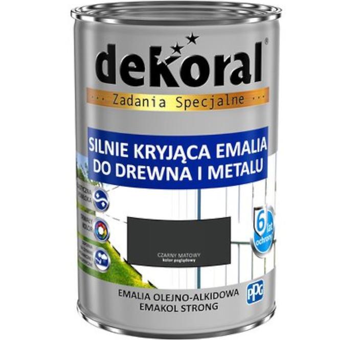 Dekoral Emakol Strong Silnie Kryjąca Emalia Do Drewna I Metalu Czarny Mat 0,9 L