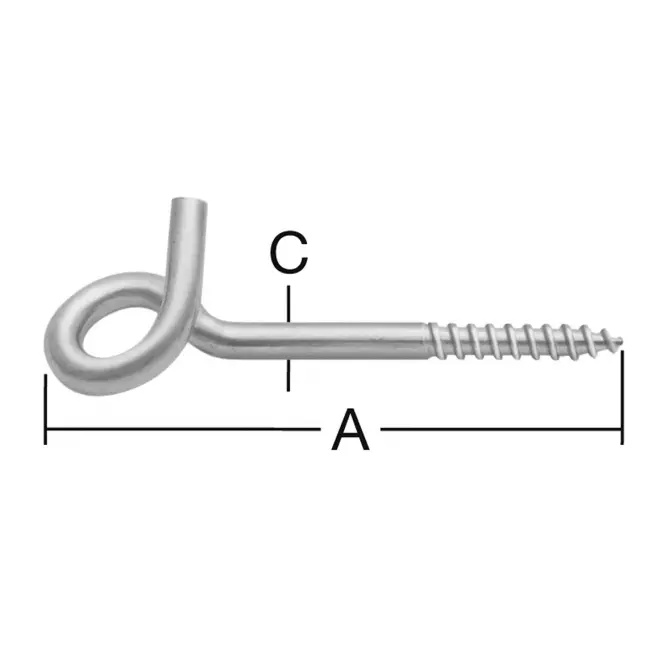 Hak Sufitowy z Gwintem do Drewna Ocynkowany – A-140mm,C-8,9mm