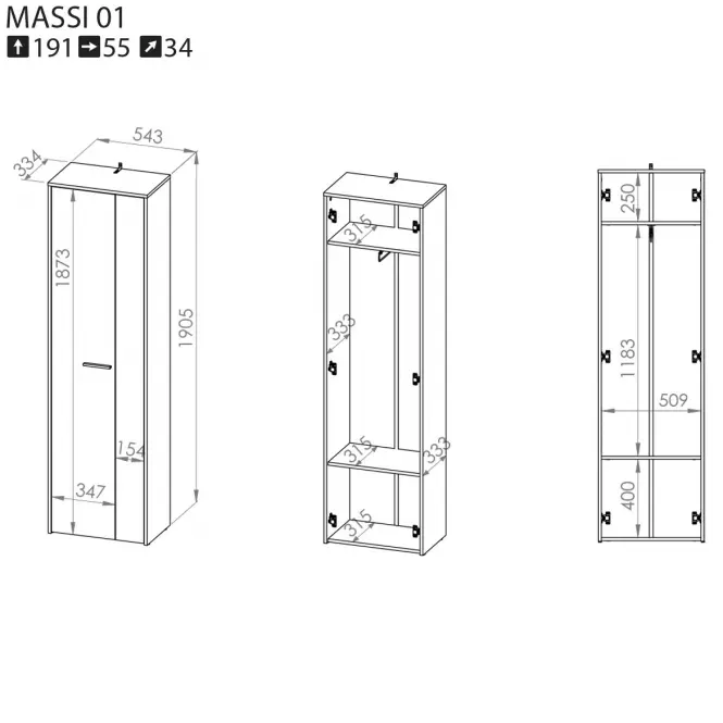 Szafa 190x54 Massi 01 dąb wotan/biały
