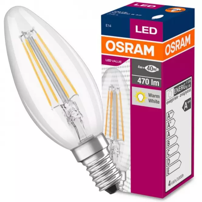 Żarówka OSRAM LED Fila Value świeczka E14 4W 40W 470LM 827
