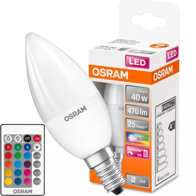 Żarówka LED OSRAM E14 RGB B35 4,9W z pilotem