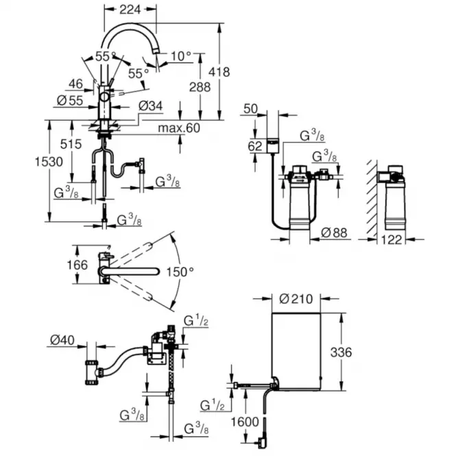 Bateria i bojler stojący GROHE RED DUO 30083001