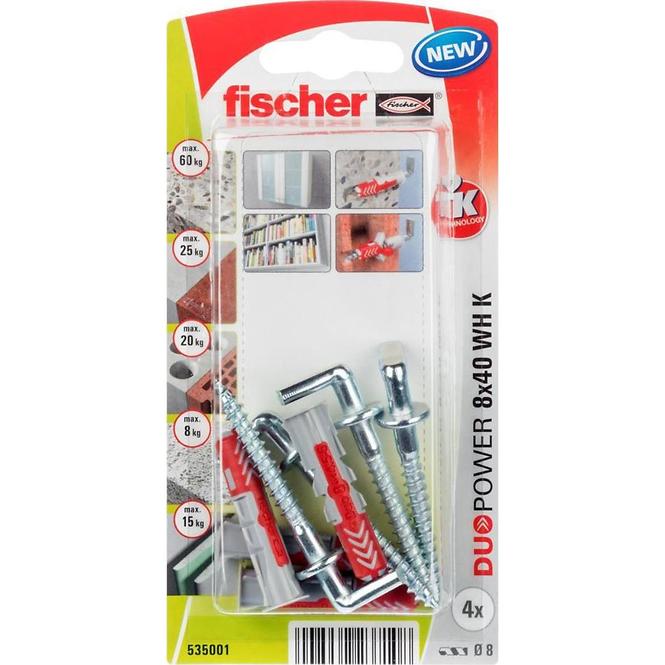 Fischer Kołek uniwersalny Duopower z hakiem prostym 8x40 wh k n