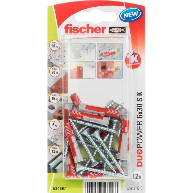 Fischer Kołek uniwersalny Duopower  z wkrętem 6x30 s k nv