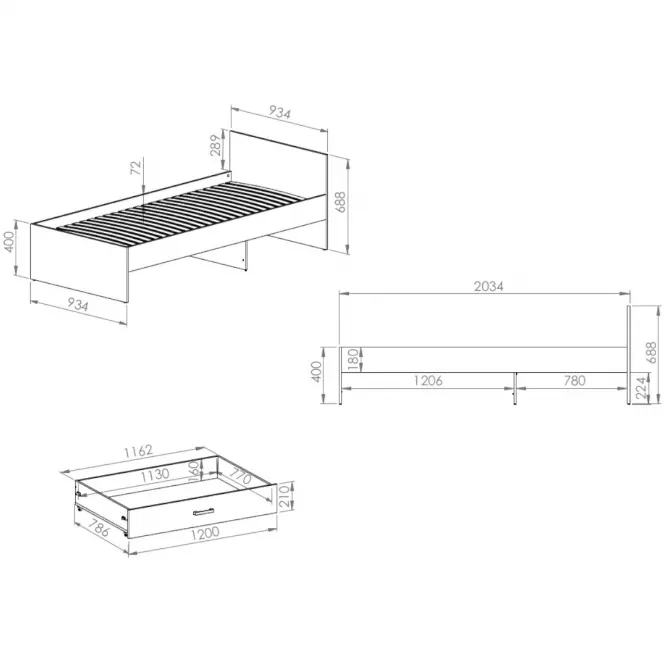 Łóżko 96 + stelaż Fini 09 dąb artisan/biały/antrac