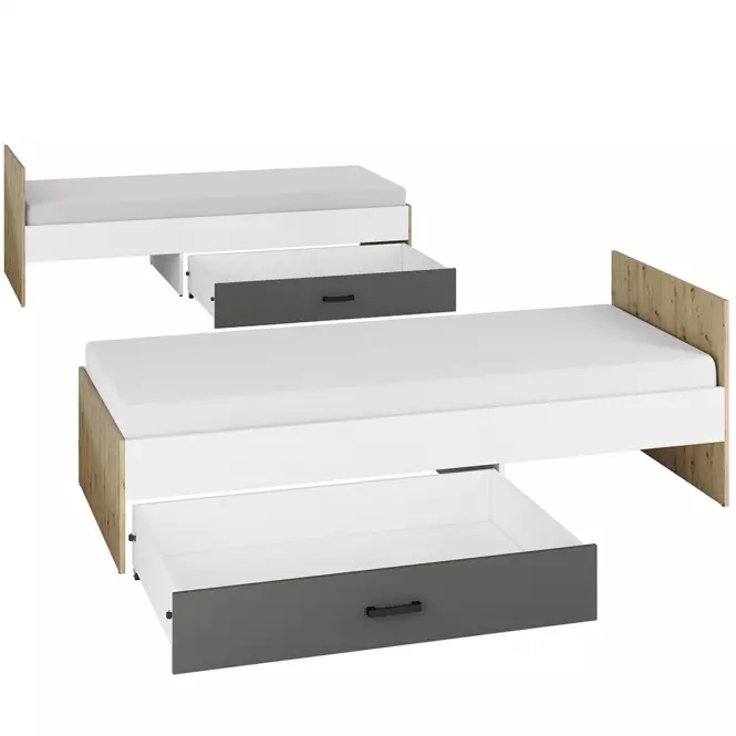 Łóżko 96 + stelaż Fini 09 dąb artisan/biały/antrac