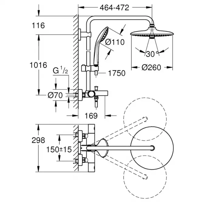 Zestaw prysznicowy z termostatem EUPHORIA SYSTEM 260 26114001