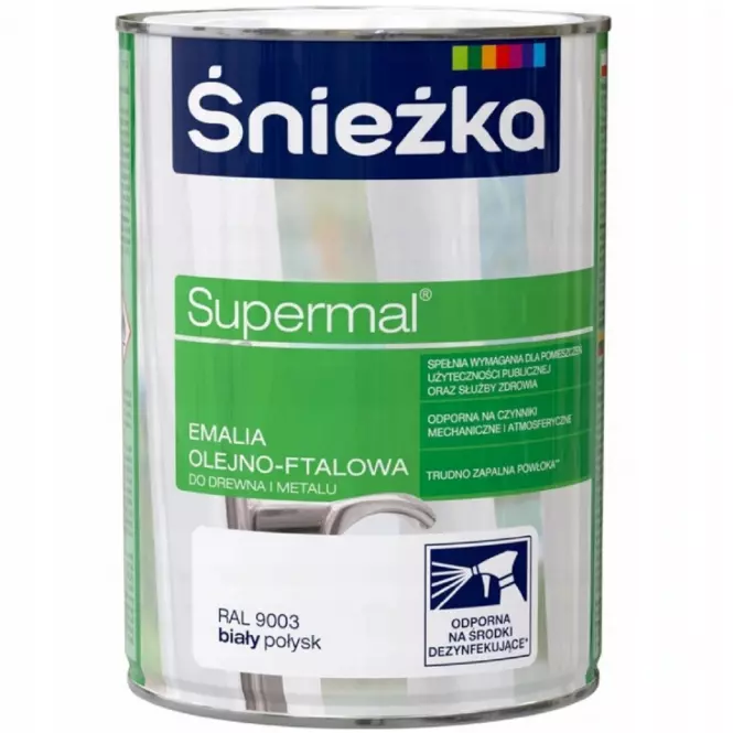 Śnieżka Supermal Emalia Olejno-Ftalowa farba do drewna i metalu Biała 0,8l