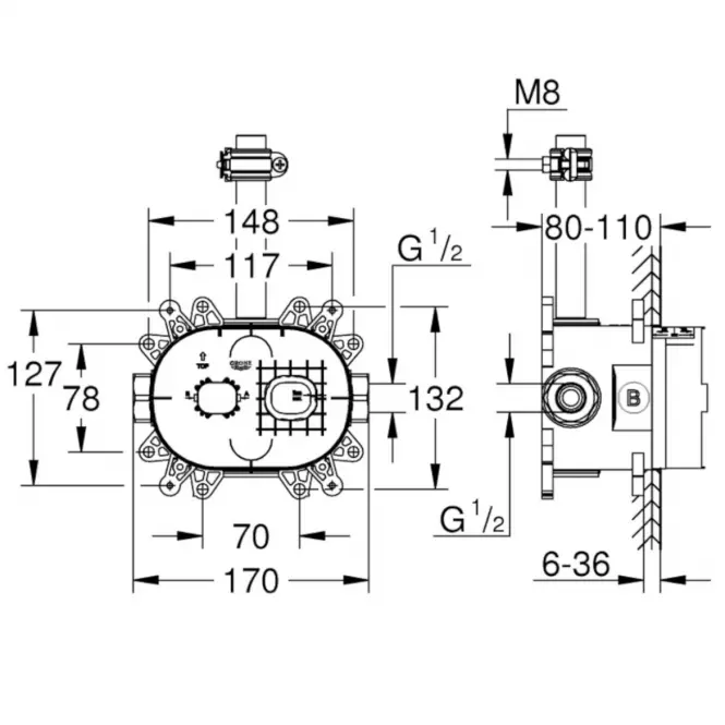 Element podtynkowy do montażu ramienia prysznicowego RAINSHOWER SMARTCONTROL 26264001