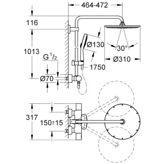 Zestaw prysznicowy z termostatem RAINSHOWER SYSTEM 27966000