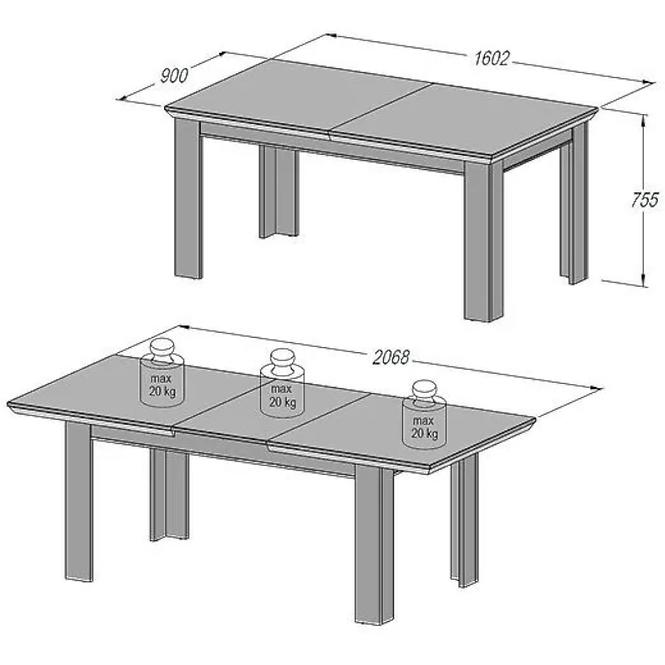 Stół rozkładany Kashmir KSMT40-D43  160/206,6x90cm