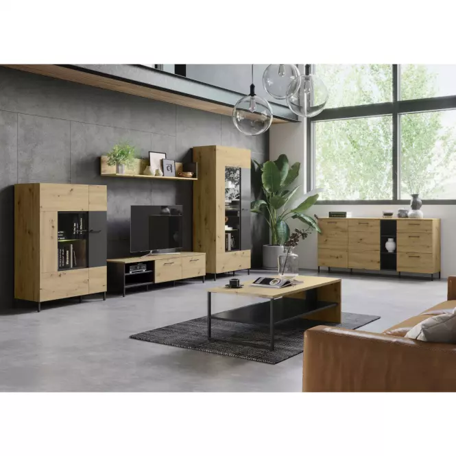 Szafka RTV Lucas 25 Dąb Artisan/Czarny Mat